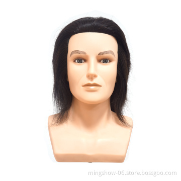 100% Real Hair Male Training Mannequin Head For Cutting Practice Salon Hairdressing Barber Doll Head
